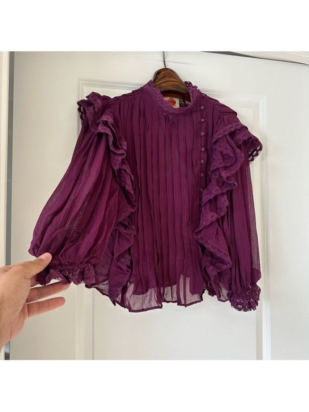 Farm Rio Burgundy Ruffle Blouse - Picture 3 of 9